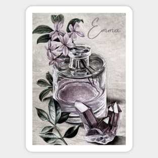 Emma vintage print perfume & rose quartz personalised Sticker